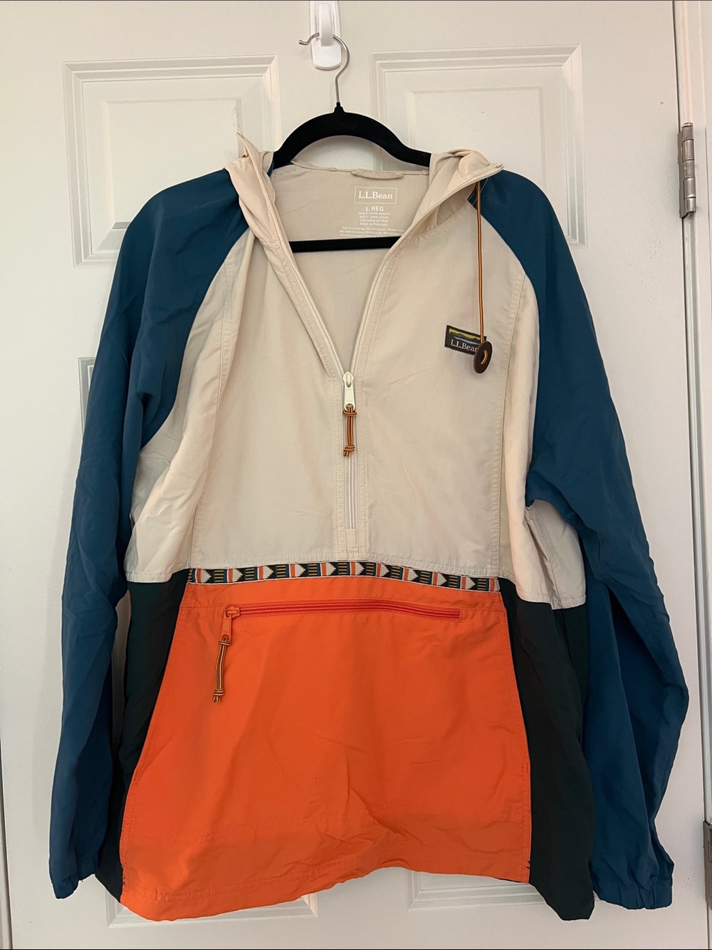 L.L.. Bean Mountain Classic Anorak - Teal, Cream & Orange